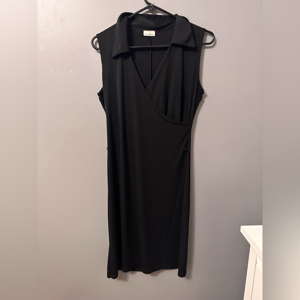 black collared midi dress